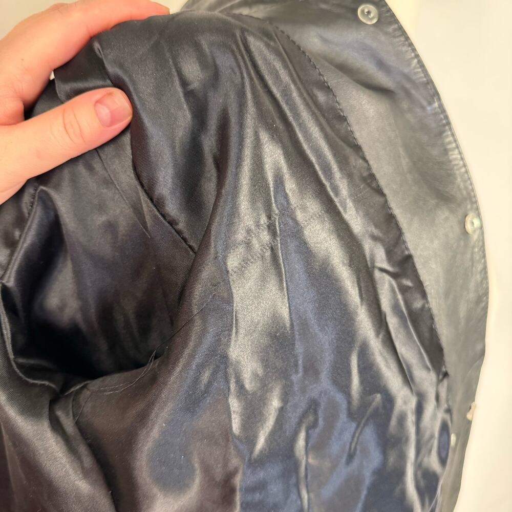 VTG Black Leather 90s Classic Lined Collared‎ Button Up Jacket Women's Large - Picture 9 of 11